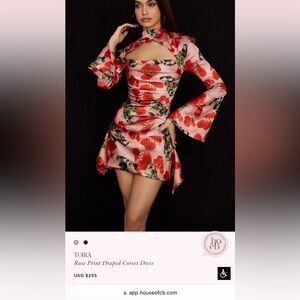 House of CB Asymmetrical Floral Dress in Red and Green